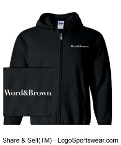 Word & Brown Logo Unisex Zip Up Hoodie - Black Design Zoom